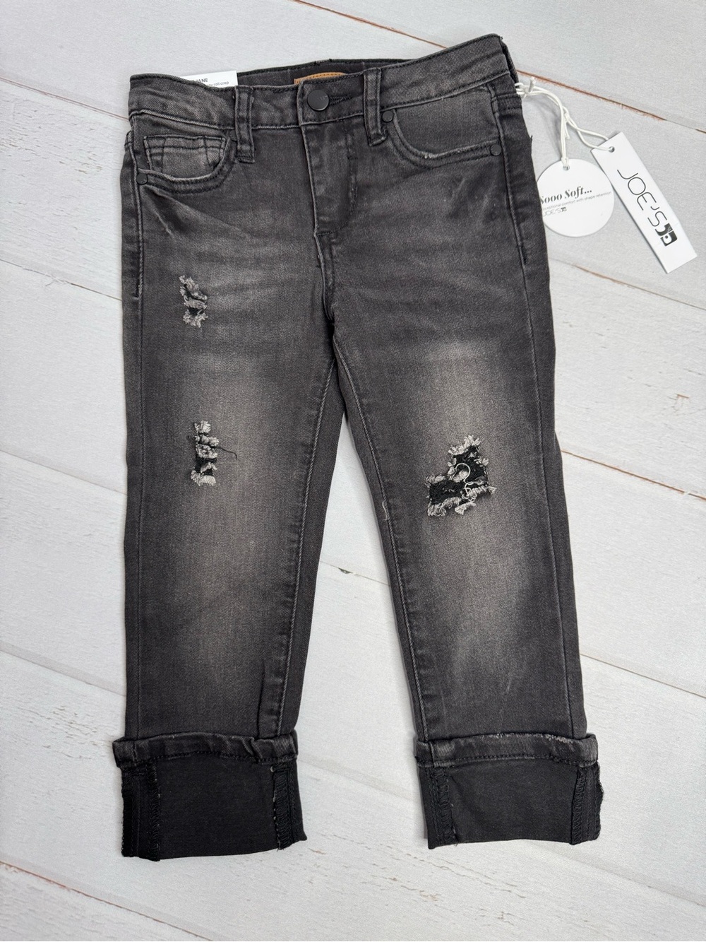 Joe's Jeans Girls The Jane Skinny Roll Crop Black Distressed NWT Size 5